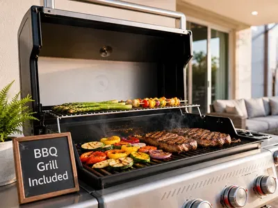 Covered patio with BBQ grill included—perfect for outdoor dining and entertaining