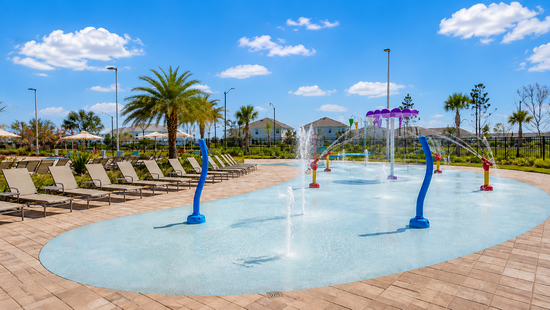 Zero-entry splash pad with fountains at the resort